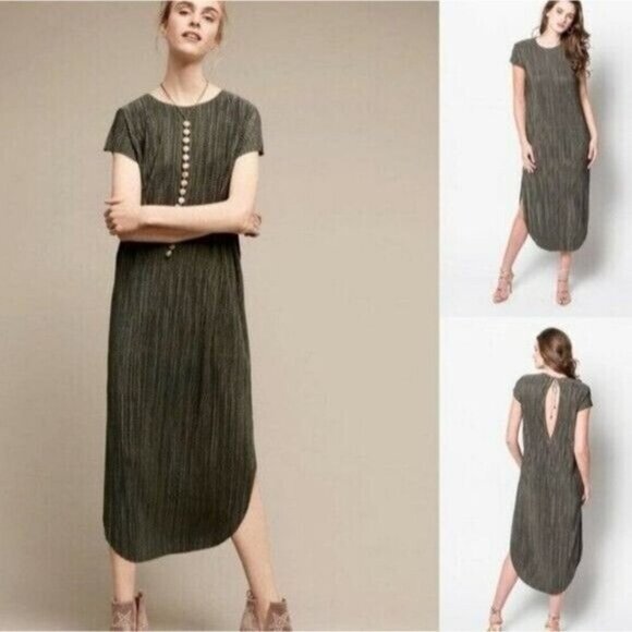 Sabina Musayev Green Side Slit Tie Back Crinkled Textured Anthropologie Dress - Picture 1 of 9